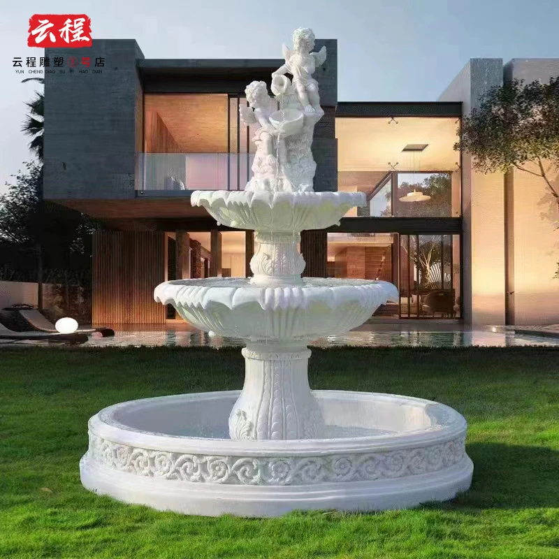 石雕喷泉欧式户外庭院风水球景观晚霞红室外流水水池大型喷泉摆件