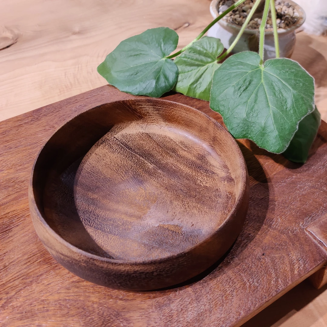 侘寂风大号手工制作实木圆碟子原木整木小碟子简约自然原木材质