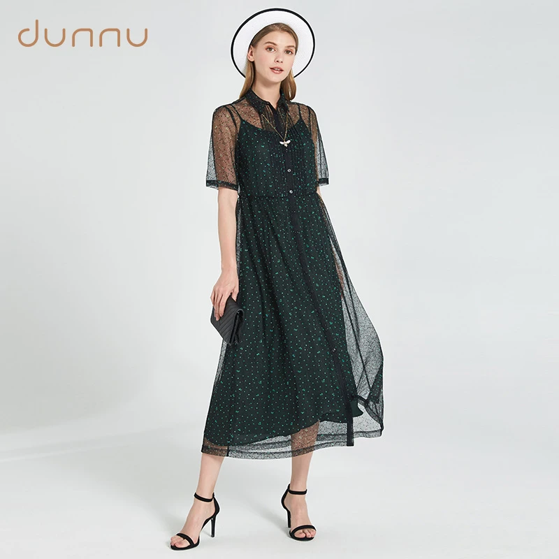 dunnu敦奴优雅双层网纱连衣裙DN250913