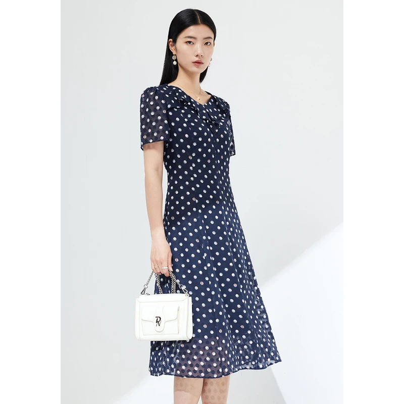 dunnu敦奴复古波点显瘦高级感雪纺连衣裙8S250935