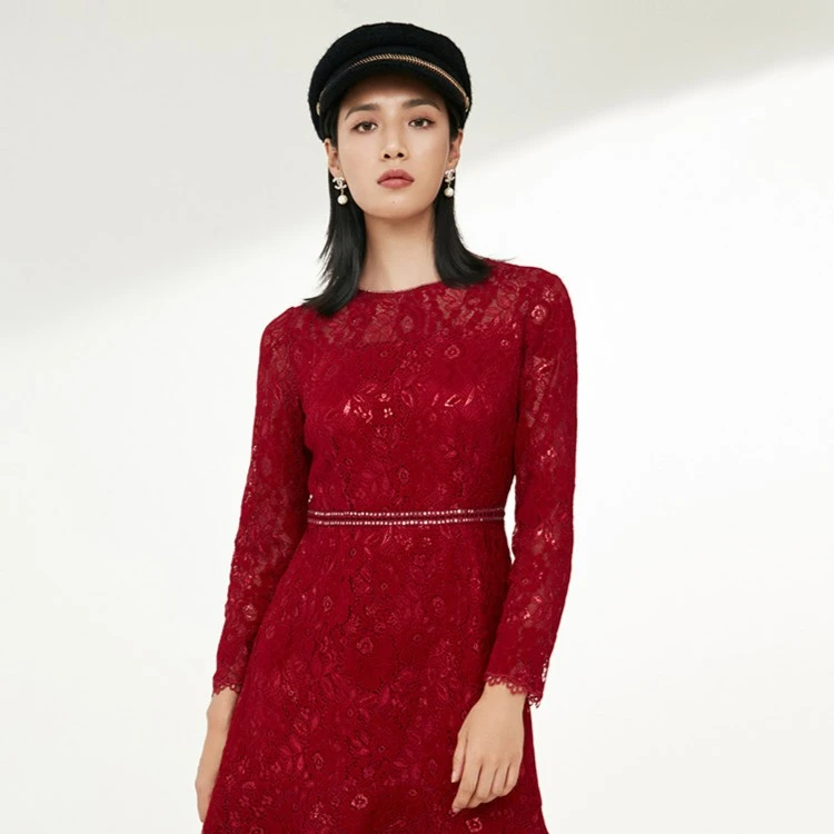 dunnu敦奴显瘦蕾丝礼服中长款连衣裙DP552119