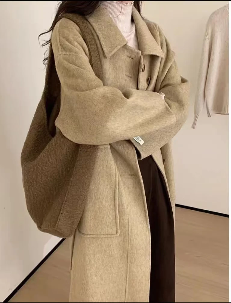 100双面羊毛大衣秋冬新款衣女中长款宽松韩版收腰气质时尚大衣