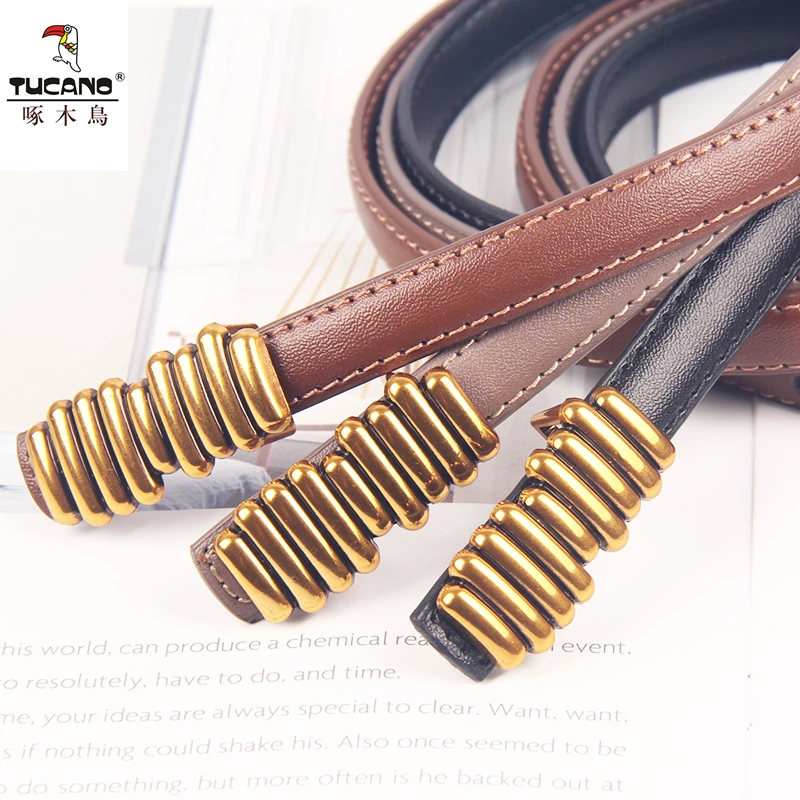 啄木鸟女士真皮裙带高档细腰带时尚百配复古连衣女士真皮100%皮带