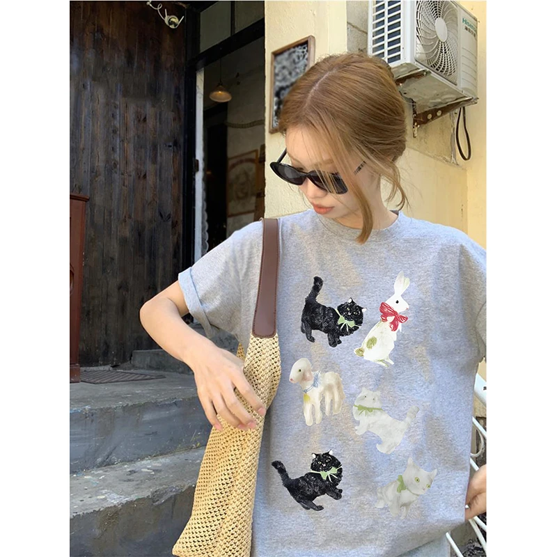佐朗格奴/纯棉220克潮牌百搭设计感上衣动物印花t恤衫女清凉短袖