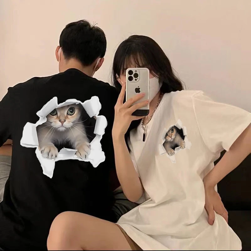 纯棉220克夏季情侣装上衣宽松韩范减龄创意慵懒感省钱风短袖T恤女