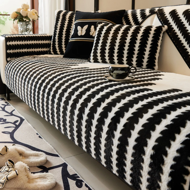 兔兔绒网红沙发垫冬季加绒加厚毛绒坐垫防滑防尘皮沙发套罩盖布巾