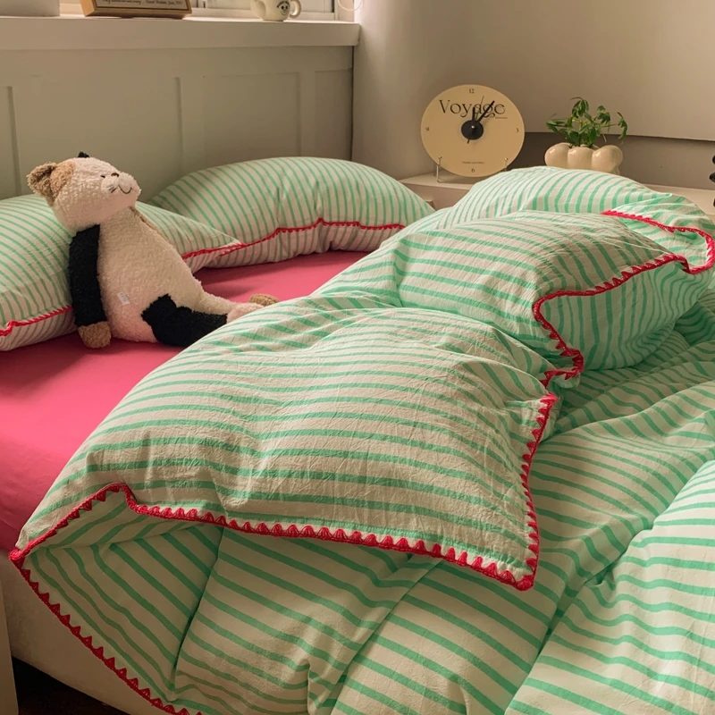 【初壹阁】2024新款A类多巴胺撞色全棉水洗棉四件套