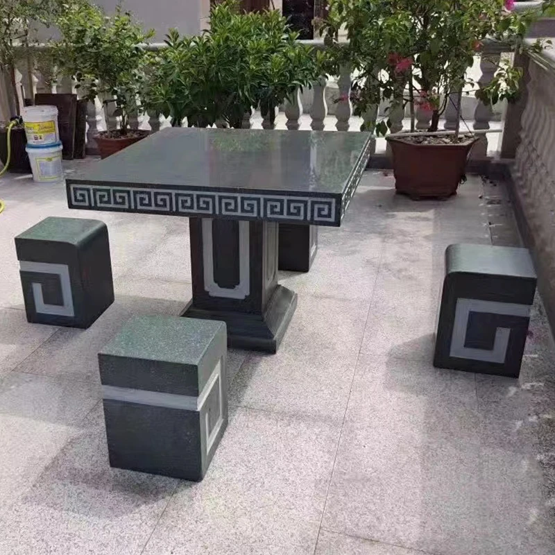 富贵绿石桌石凳花岗岩庭院户外一套家用公园头桌子椅子摆件