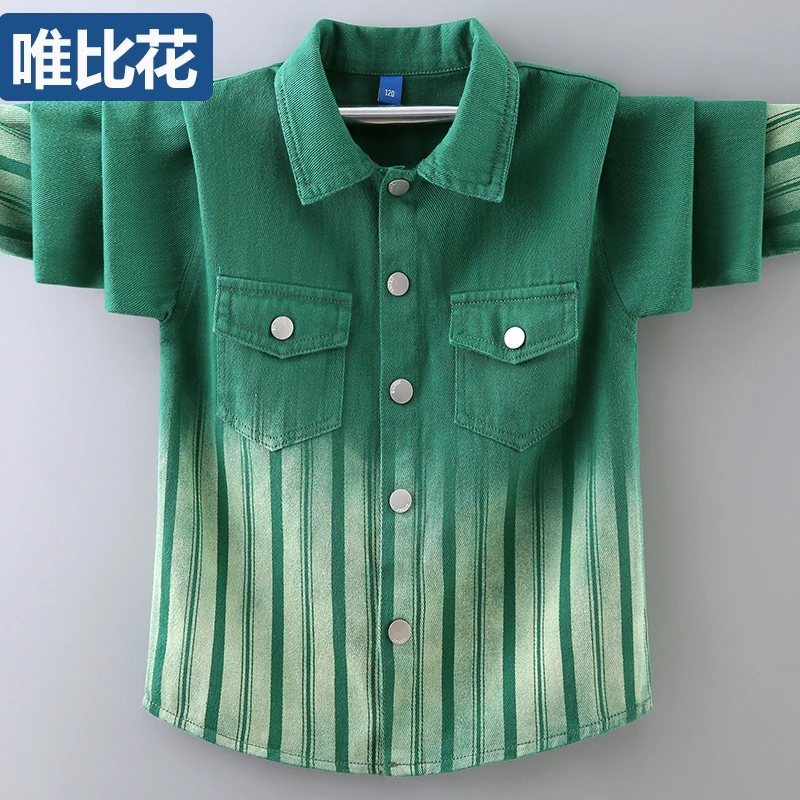 男童牛仔衬衫春装2023新款儿童衬衣中大童宽松休闲外套男孩春秋潮
