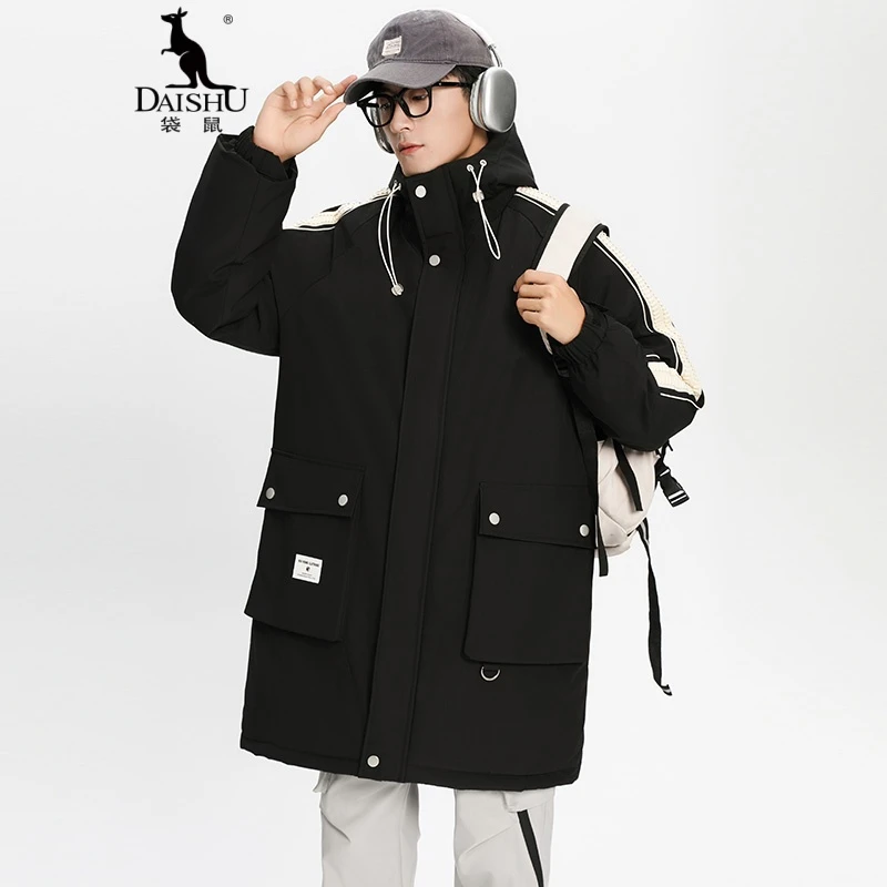 Dai Shu/袋鼠冬季男大码中长款加厚外套新国标90白鸭绒工装羽绒服