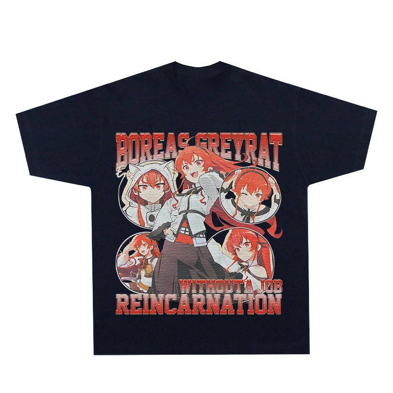 无职转生艾莉丝动漫印花长袖男美式复古水洗做旧宽松数码直喷短袖