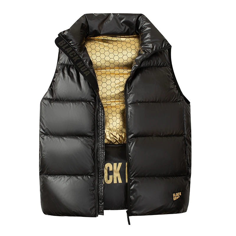 潮流黑金棉马夹时尚运动保暖休闲百搭秋冬季户外马甲免洗流行亮面