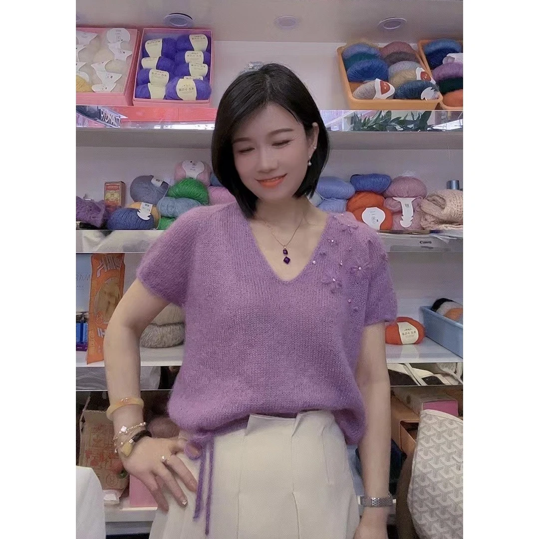 依云绣花短袖  真丝马海毛轻盈柔软亲肤手工编织DIY毛线团