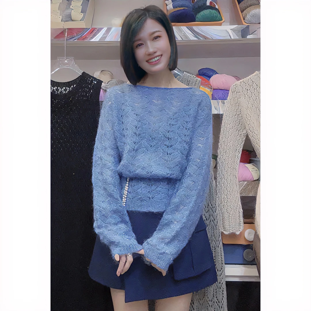 依诺一字肩套头衫  真丝马海毛轻盈柔软亲肤手工编织DIY毛线团