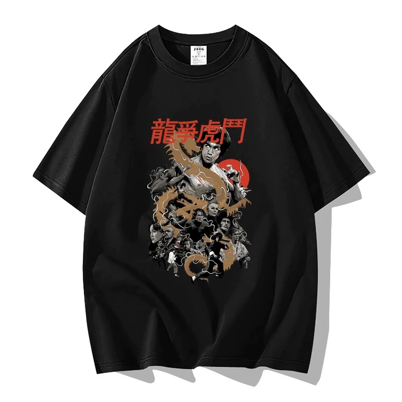 龙争虎斗电影海报Bruce Lee李小龙t恤短袖宽松复古半袖街头港风潮