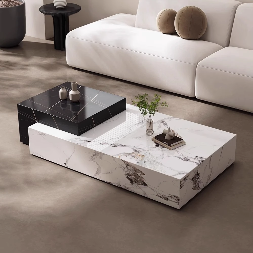 意式极简岩板茶几现代简约高级感网红客厅家用长方形组合茶几轻奢