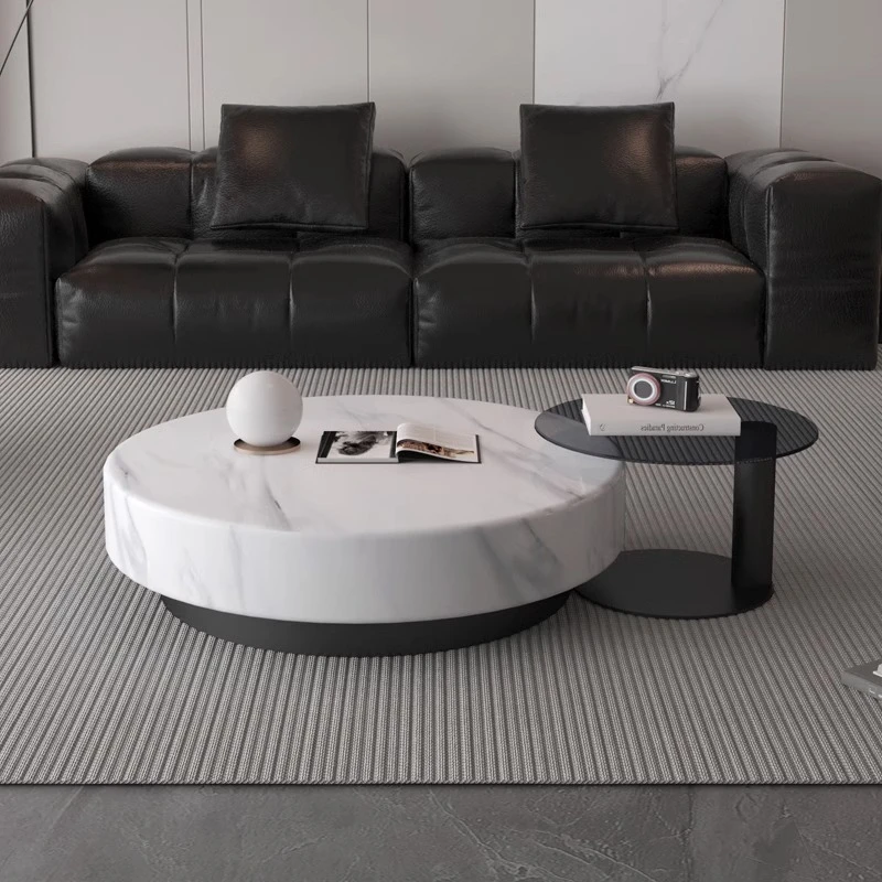 极简轻奢奶油风茶几现代家用客厅小户型意式悬浮圆形大理石茶几