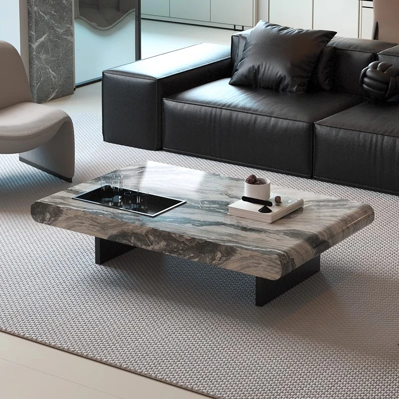 意式极简轻奢茶几威尼斯棕大理石客厅家用新款长方形高级感茶台