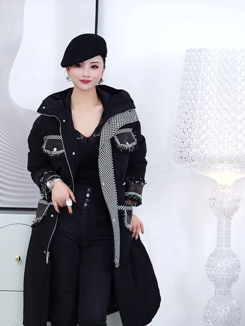 【NG】时尚连帽中长款小香加厚羽绒服