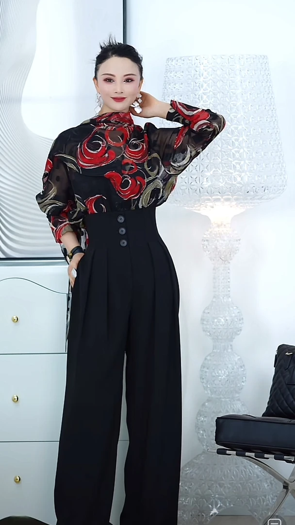 【RZ】新款高腰气质前三扣阔腿裤