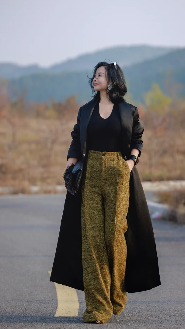 【RZ】羊毛高腰小香阔腿裤