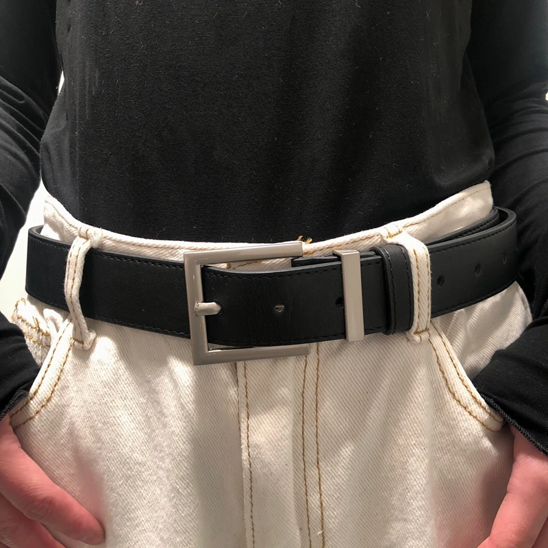 个性百搭大方扣皮带女时尚韩版黑色青年简约裤带pu男士牛仔裤腰带