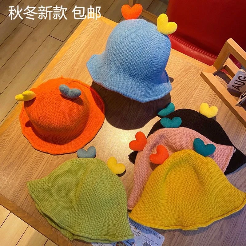 儿童渔夫帽秋冬女童女宝宝毛线针织帽子冬天可爱超萌时尚潮男童帽