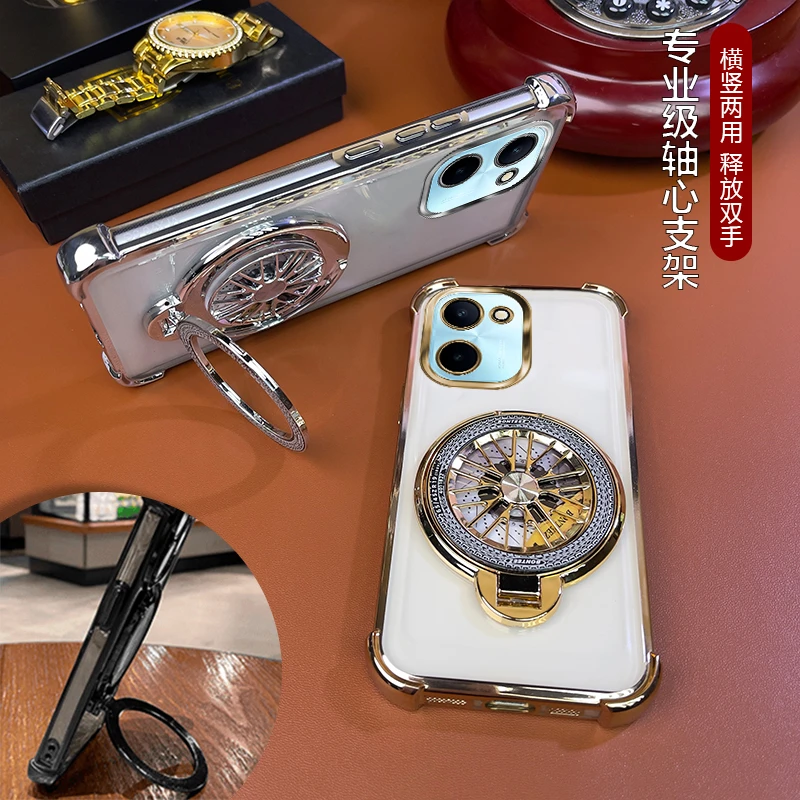 适用【vivoY100i】四角防摔电镀创意解压旋转陀螺支架手机壳