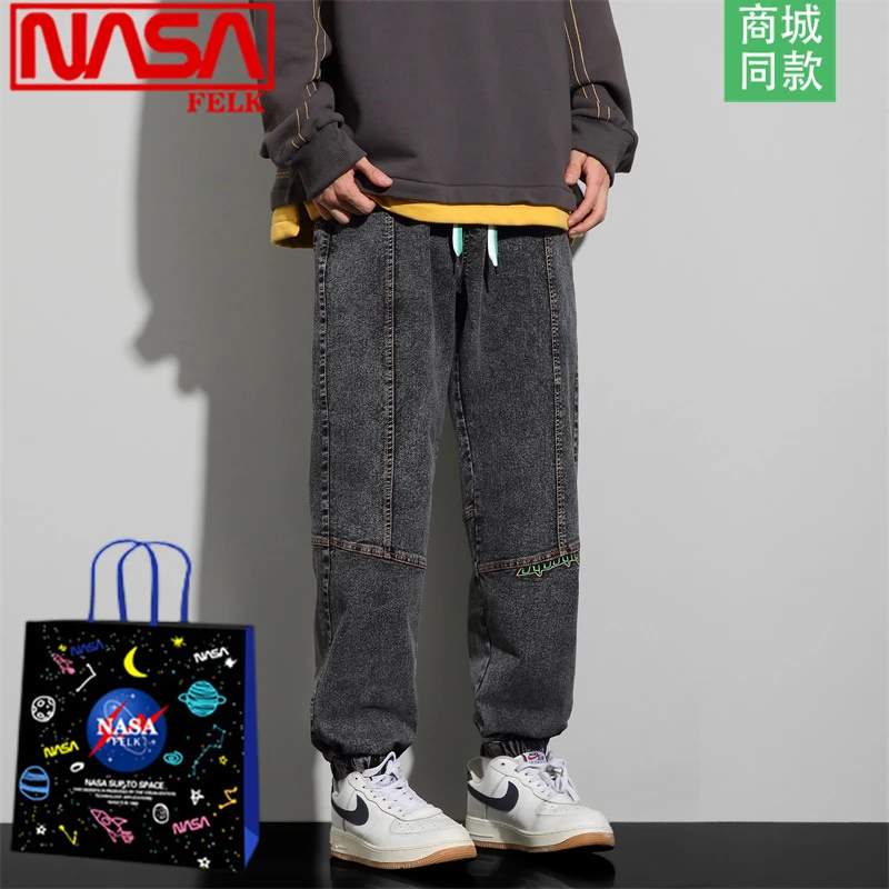 NASA工装大码牛仔裤休闲男士潮流宽松束脚休闲裤男百搭牛仔裤子