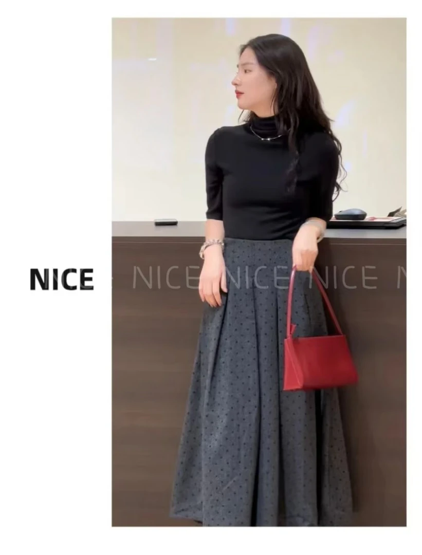 【NICE】·灰调轻奢~波点灰色长裙