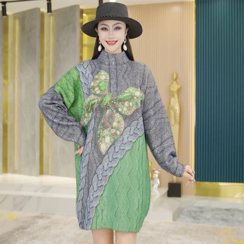 【绿蝴蝶】高档连衣裙秋款气质高级感针织衫轻奢显瘦女装1291