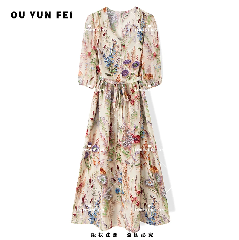 【繁花似锦】女装连衣裙裙子气质长裙轻奢女士夏季复古法式X9026