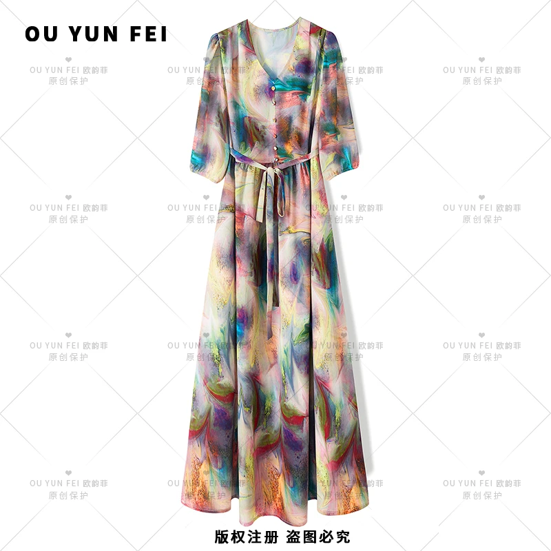 女装连衣裙气质长裙轻奢时尚夏季春夏保护休闲女士重磅F1351