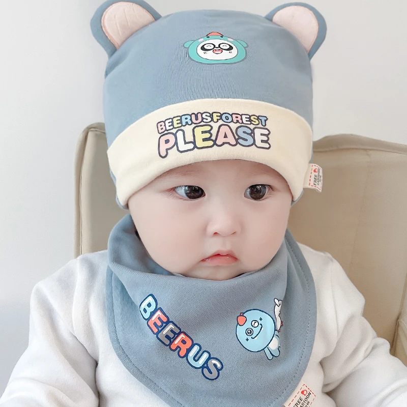 婴儿帽子秋冬季纯棉男女宝宝护卤门帽春秋薄款可爱卡通新生儿胎帽