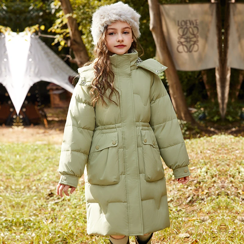 女童羽绒服中长款新款中大童儿童洋气加厚女孩冬季收腰白鸭绒外套