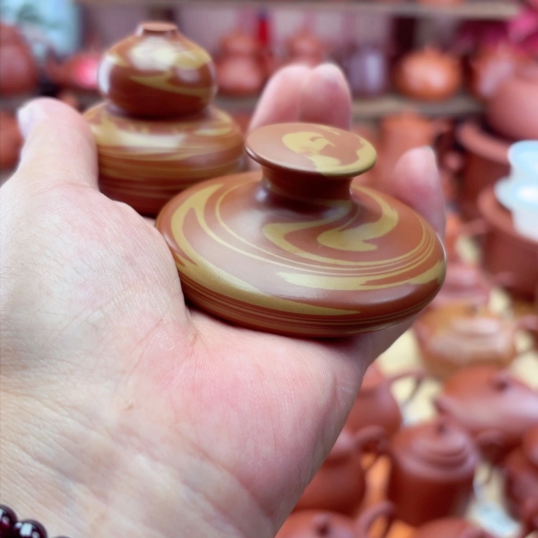 紫砂茶壶搅泥盖置一对2个