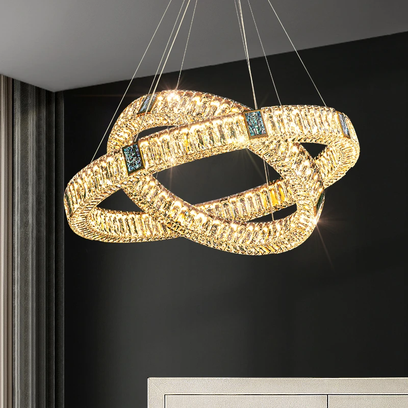 设计师客厅水晶吊灯轻奢风圆环创意餐厅现代简约大气奢华高级感