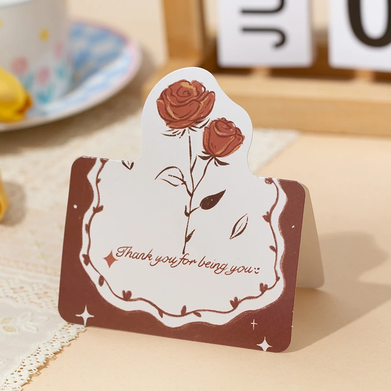迷你玫瑰花束节日折叠小卡片母亲节520浪漫送礼物手绘风对折贺卡