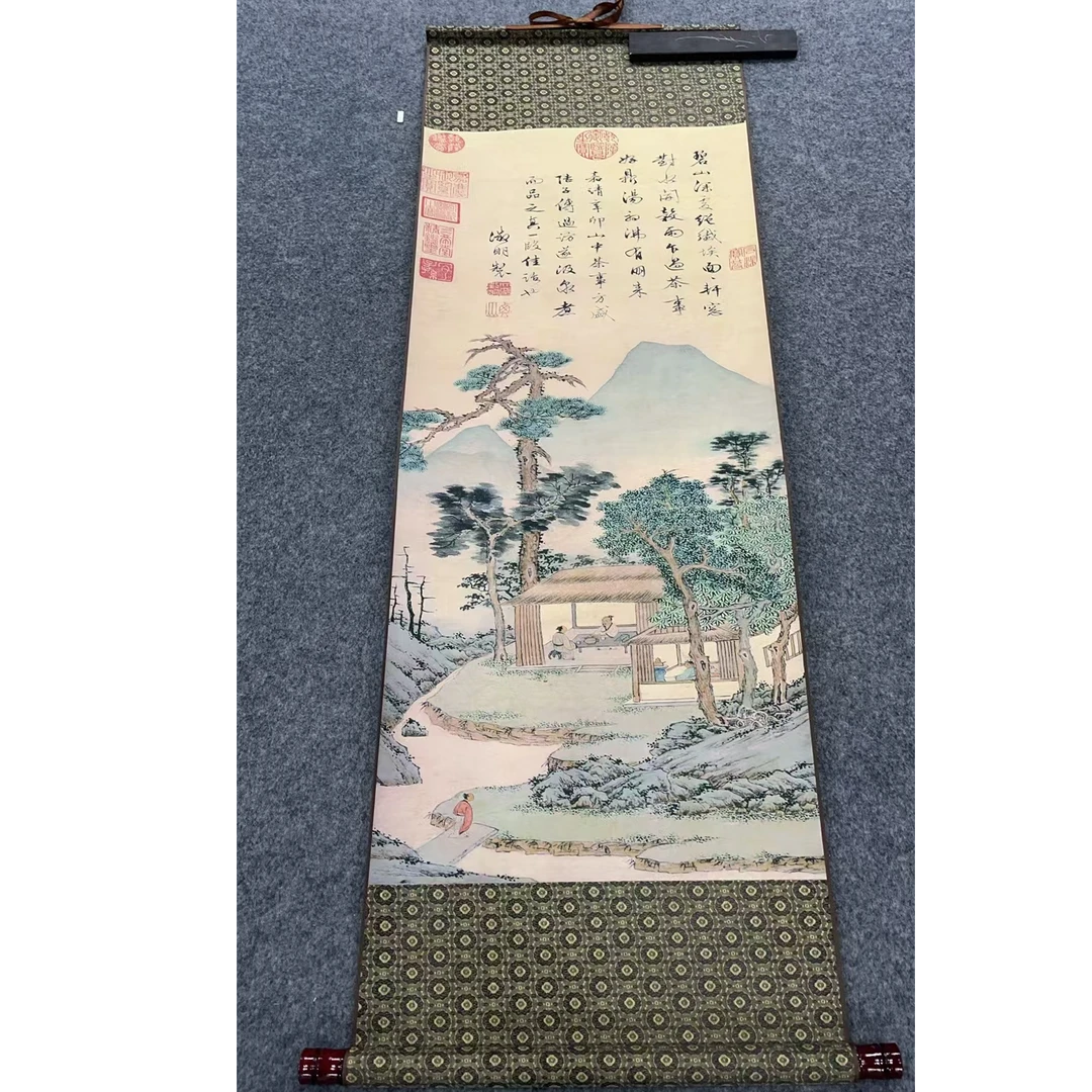 精装140*45《品茶图》居家软装卷轴画