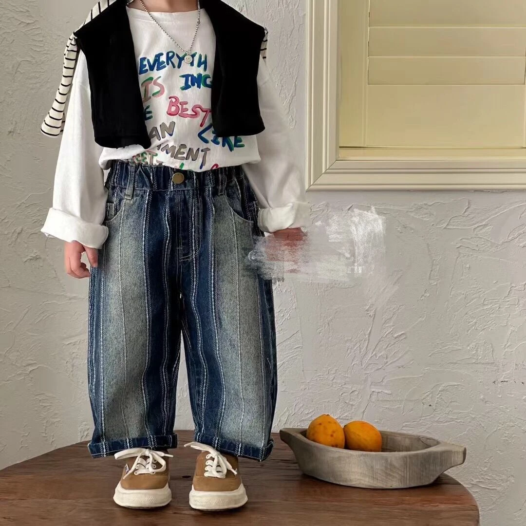 儿童童装新款童裤春秋韩版洋气休闲裤宽松牛仔裤直筒裤子