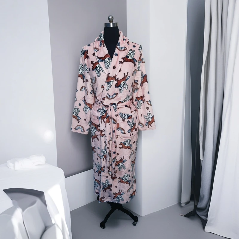 【浅粉小马】情侣睡袍秋冬保暖双面法兰绒柔软舒适中长款浴袍