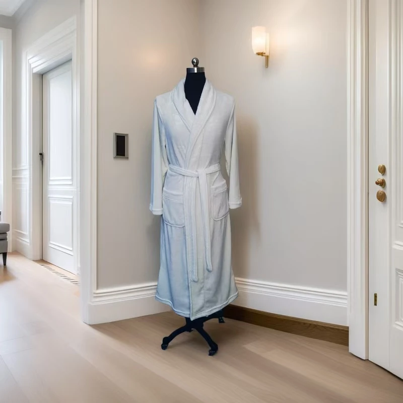 【浅灰色】情侣睡袍秋冬保暖双面法兰绒柔软舒适中长款浴袍