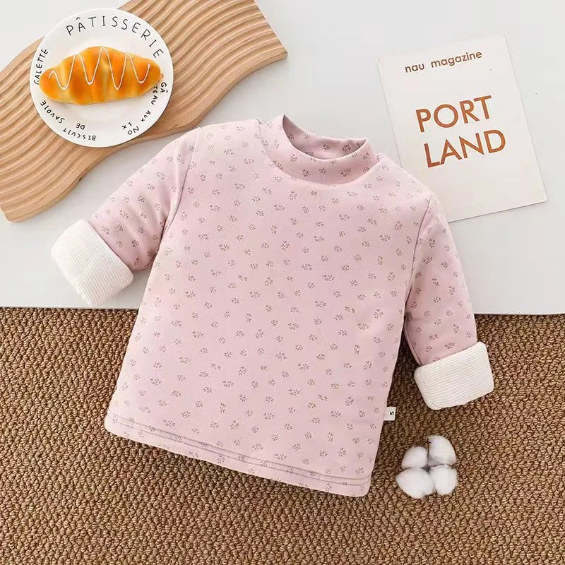 儿童宝宝套头棉服内胆冬季加绒加厚男女童半高领三层保暖打底上衣