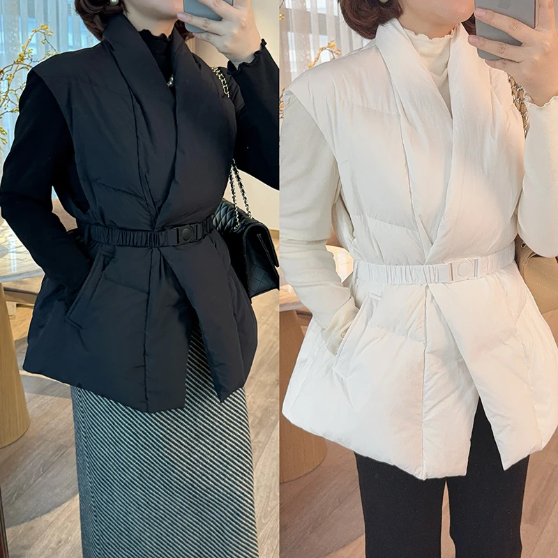 【双11清仓】【冬日开场】秋冬V领抽绳收腰显瘦羽绒马荚Z524X19550