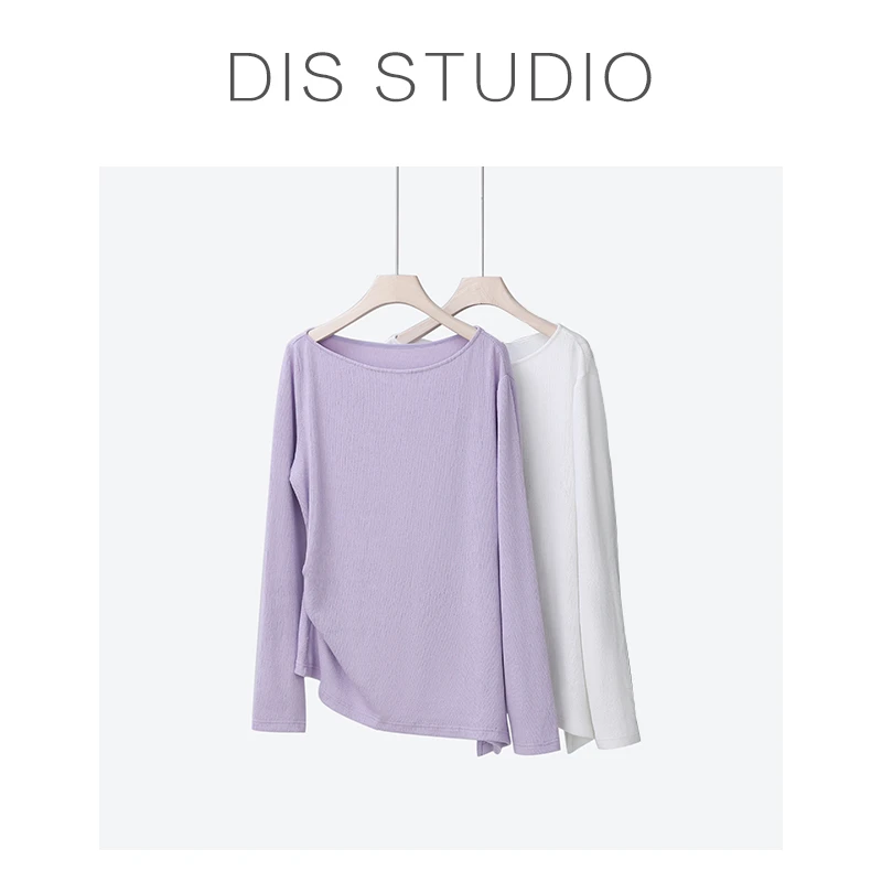 【DIS 清仓】【淡彩特调】春季一字领显瘦斜下摆长袖T恤Z523Y11385