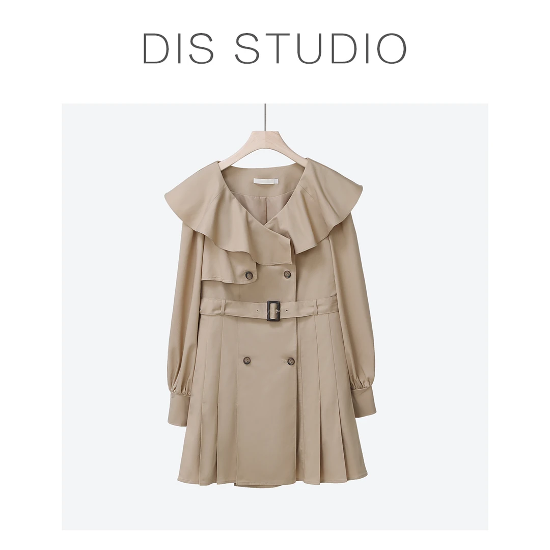 【DIS 清仓】【落日暮年】宽松双排扣荷叶领风衣外套Z524T11185
