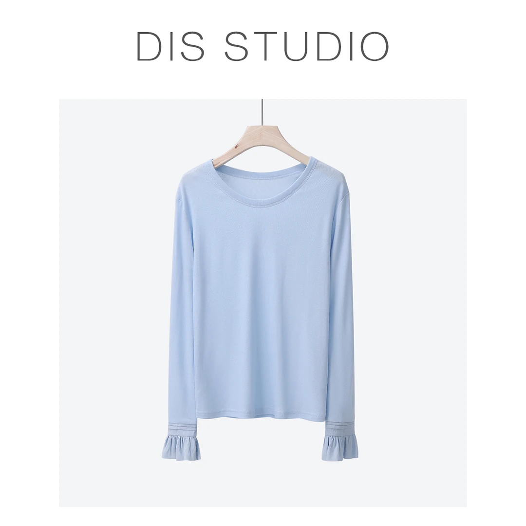 【年终清仓】【海湾花语】圆领荷叶边拼接长袖T恤Z524Y13437