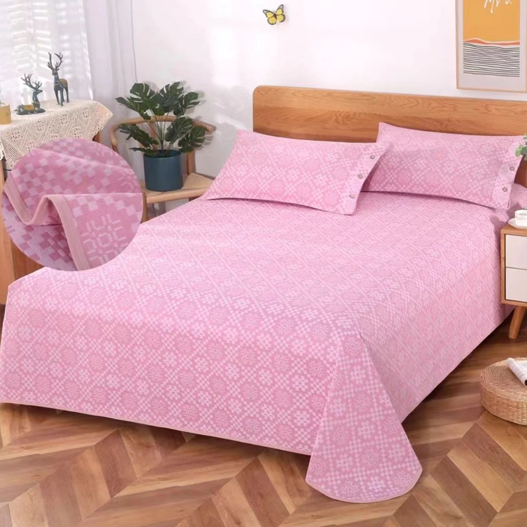 提花特厚床单粉色大雪花老粗布特厚床单三件套不起球不掉毛不掉色