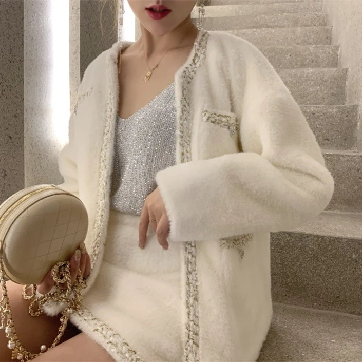 21457 甜美气质洋气小香风时尚套装两件套裙女短款