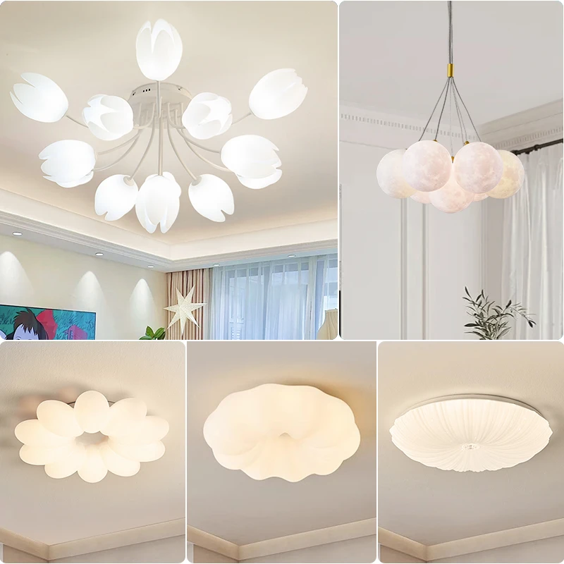 奶油风铃兰花朵吸顶灯客厅主灯简约现代卧室房间灯玉兰花网红灯具